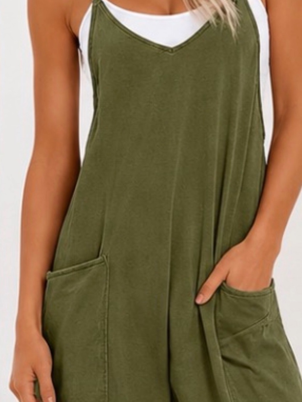 Olive Green Sleeveless V-Neck Jumpsuit